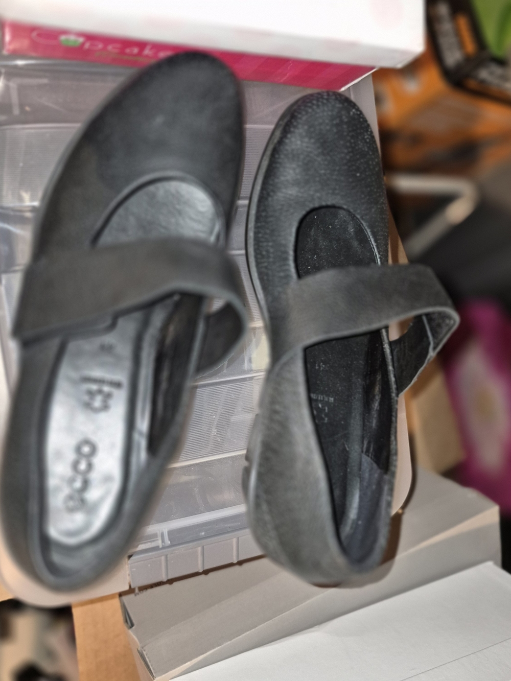 Ecco Black Mary Jane Flats with Velcro Strap